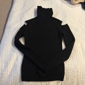 Theory Black Ribbed Turtleneck Sweater